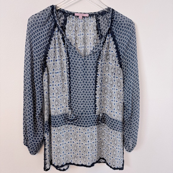 Calypso St Barth Silk Tunic Top Size S Blue Multi Print with Embroidered Details - Picture 1 of 9